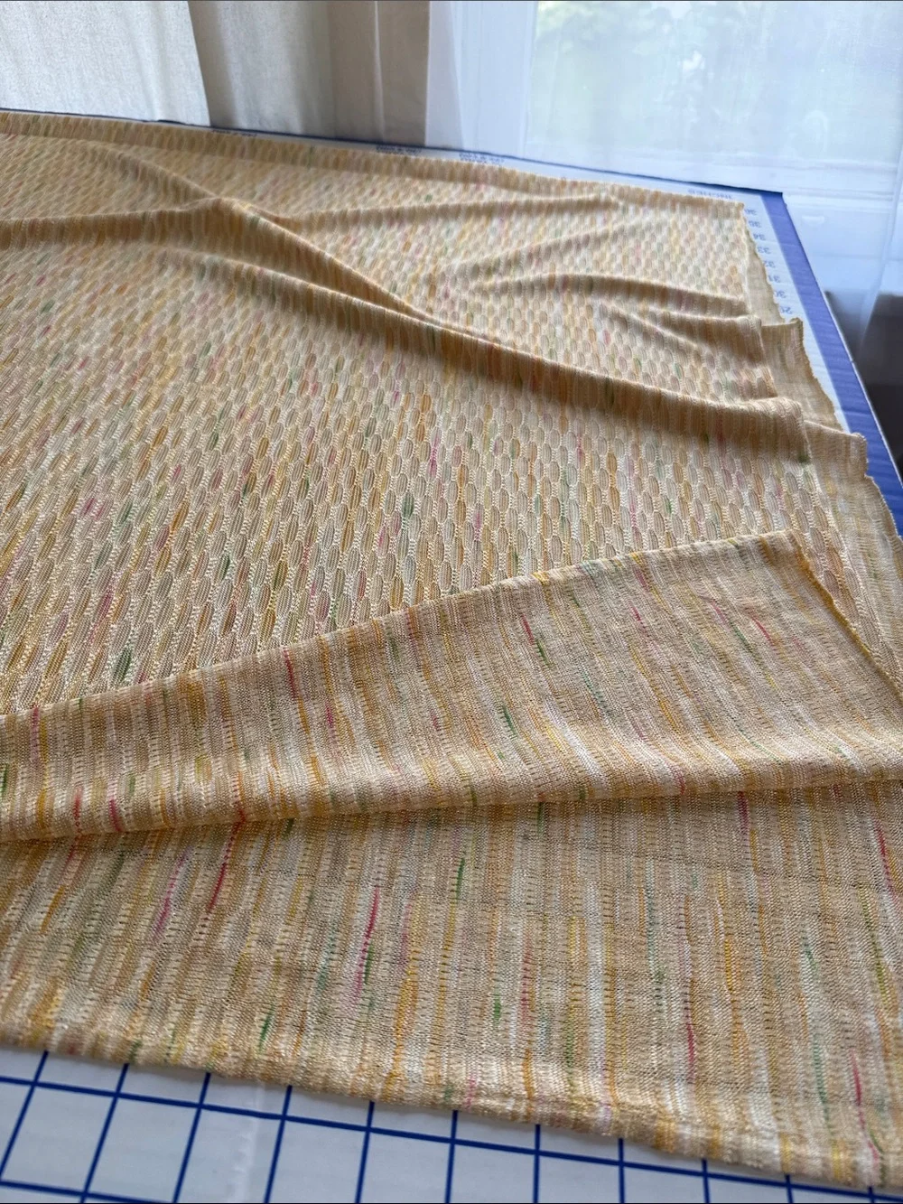Vintage 1970s Openwork Stretch Knit Fabric 2 Yards x 58” Textured Stripe